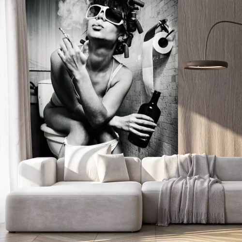 Fotobehang Portret van een vrouw op toilet