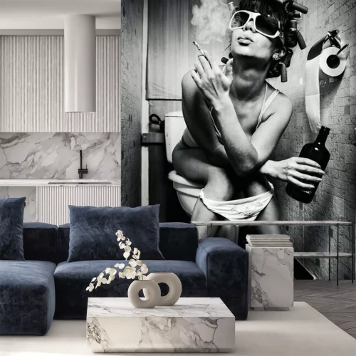 Sticker Portret van een vrouw op toilet