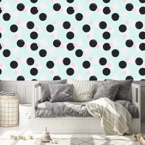 Behang Geometrisch motief met stippen en driehoeken