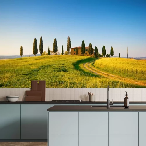 Fotobehang Toscane en uitzicht op het huis