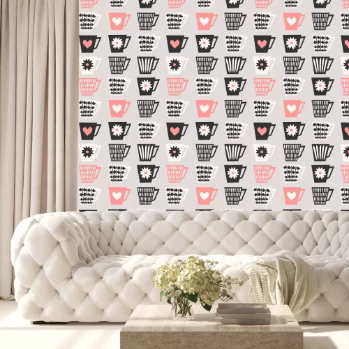 Behang Naadloze Coffee Cups Pattern