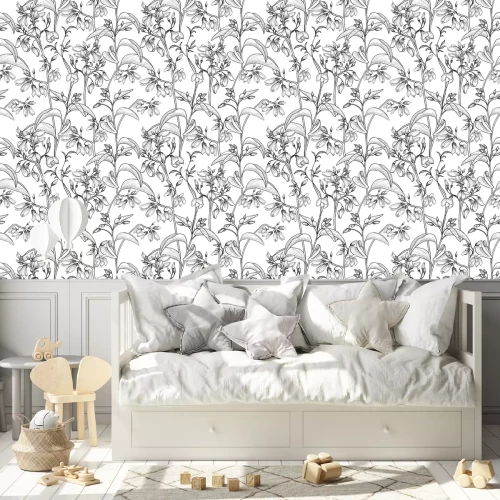 Behang Bloemenpatroon. Bloeien achtergrond. Bloemen naadloze textuur met bloemen