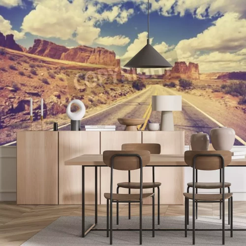 Fotobehang Amerikaanse weg door de woestijn