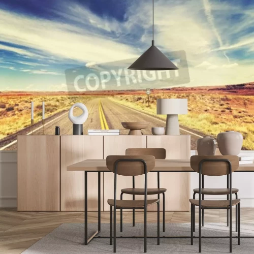 Fotobehang Retro weg door de woestijn