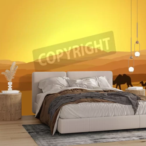 Fotobehang Karavaan in de woestijn in grafische stijl