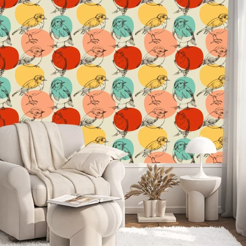 Behang Geschetste vogels en stipachtergrond