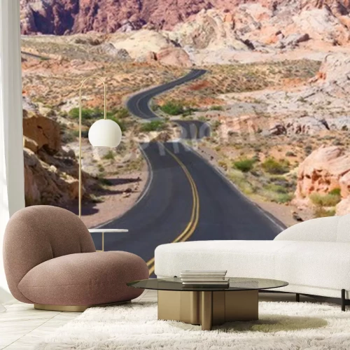 Fotobehang Weg door de woestijn