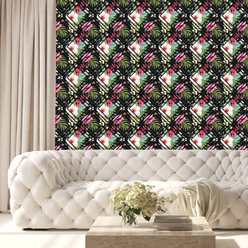 Behang Waterverf het tropische bloemmotief