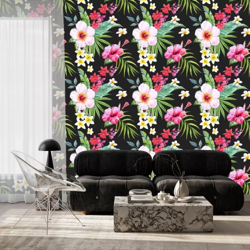 Behang Waterverf het tropische bloemmotief