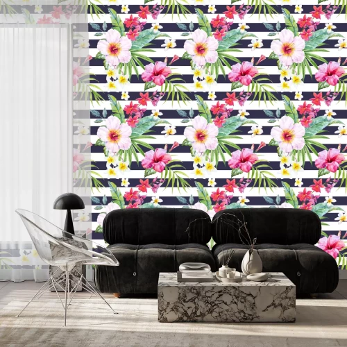 Behang Waterverf het tropische bloemmotief