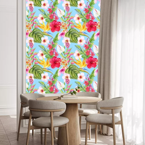 Behang Waterverf het tropische bloemmotief