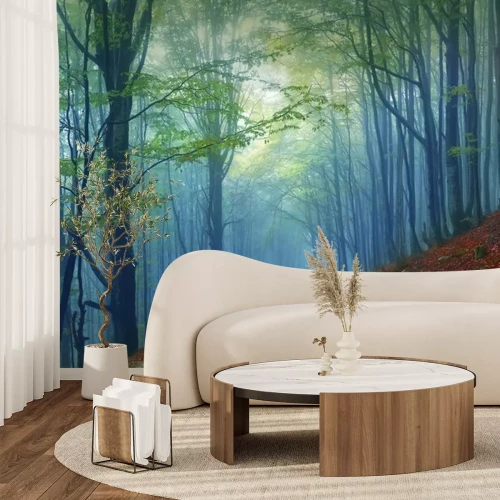 Fotobehang Bos gehuld in mist