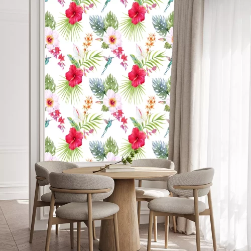 Behang Waterverf het tropische bloemmotief