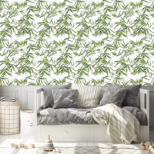 Behang Aquarel bamboe bladeren