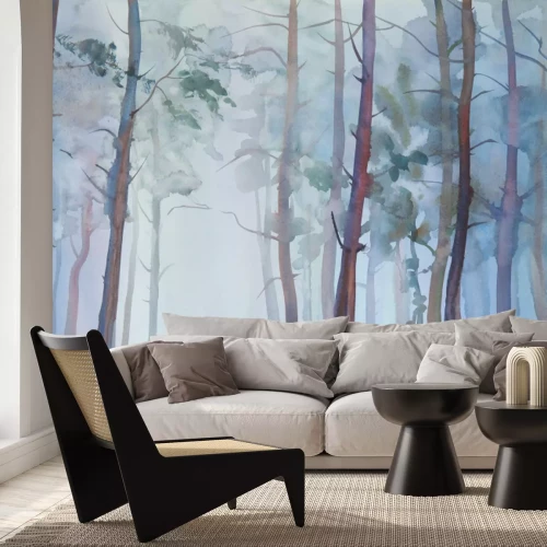 Fotobehang Mistig bos aquarel