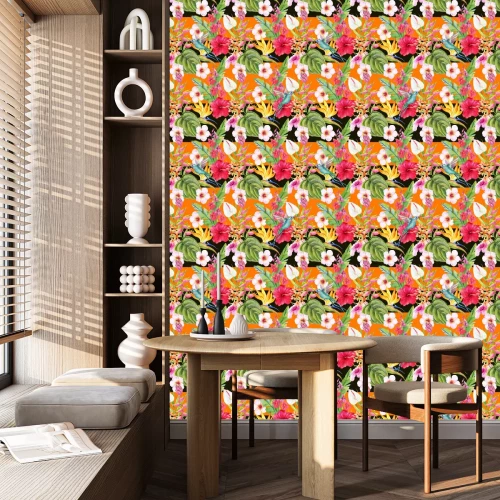 Behang Waterverf het tropische bloemmotief