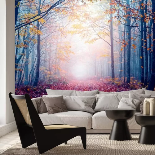 Fotobehang Een pad in een mistig bos