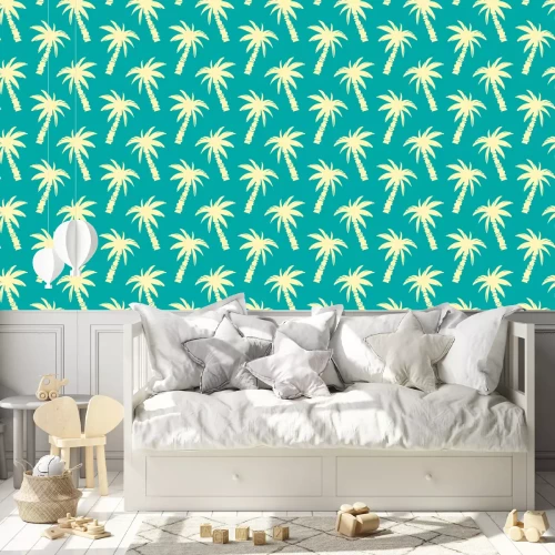 Behang Heldere palmbomen op een effen achtergrond