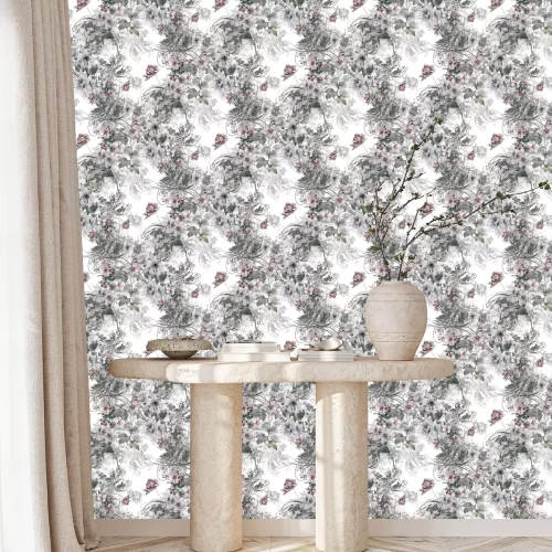 Behang Aquarel schilderen van bladeren en bloemen, naadloze patroon op een witte achtergrond