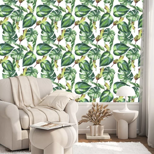 Behang Tropische Hawaii verlaat palmboom patroon in een aquarel stijl geïsoleerd.