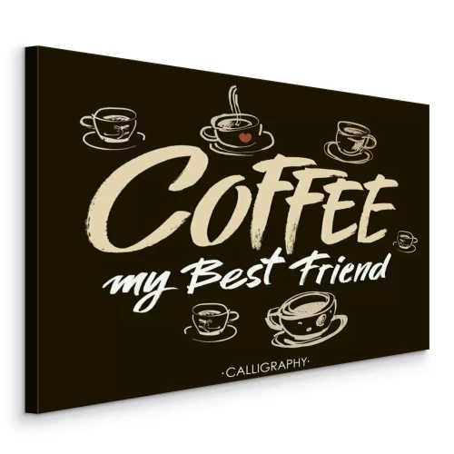 Canvas Koffie-inscriptie op een zwarte achtergrond