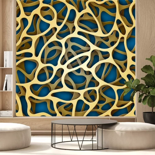 Fotobehang Geel patroon op een blauwe achtergrond