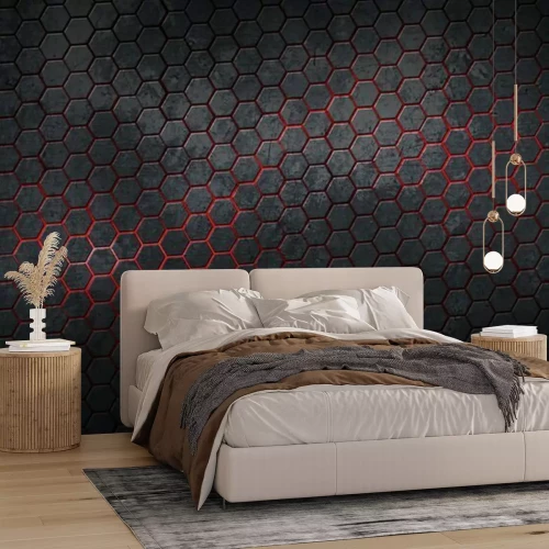 Fotobehang Zwart zeshoekig patroon