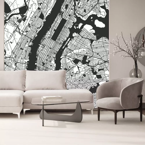 Sticker Kaart van Manhattan, New York City in zwart-wit