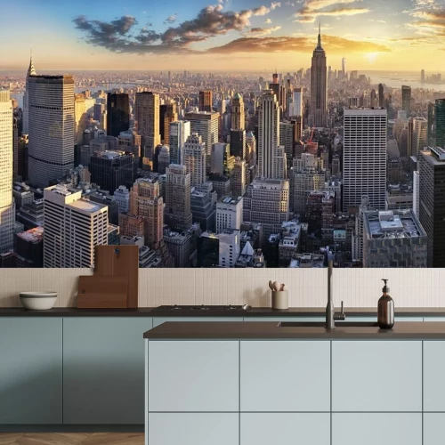 Fotobehang De skyline van New York City bij zonsondergang