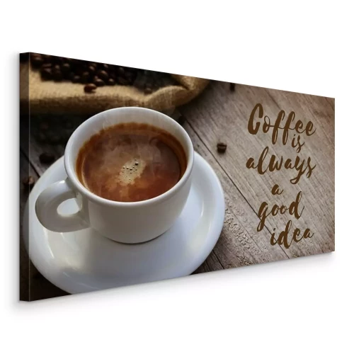Canvas Een kopje koffie met een quote