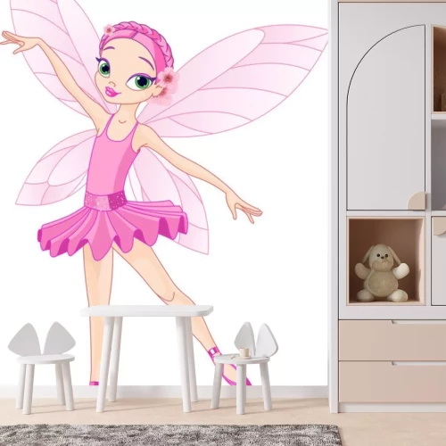 Sticker Gevleugelde feeënballerina in een roze kostuum