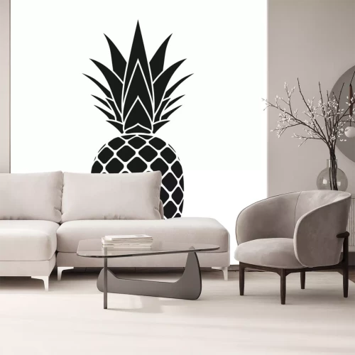 Sticker Tekening zwart-wit ananas minimalistisch diagram