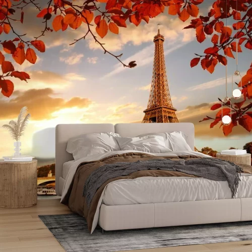 Fotobehang Eiffeltoren met herfstbladeren