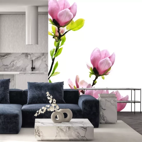 Sticker Poederroze bloemen op witte achtergrond