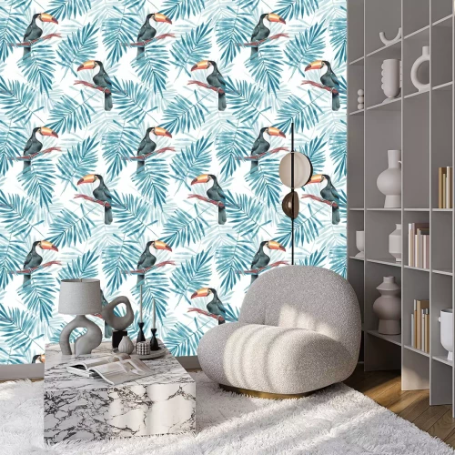 Behang Toekans en bamboebladeren