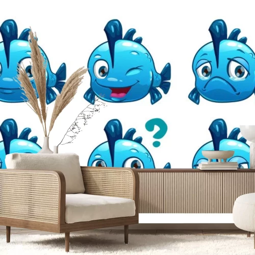 Sticker Grappige cartoon blauwe vis