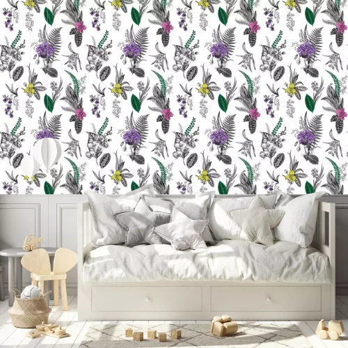 Behang Vector naadloze vintage bloemmotief. Exotische orchideeën en blad. Botanische klassiek voorbeeld. Kleurrijk