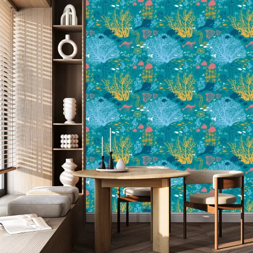 Behang Dierenplanten en zeewater voor kinderen