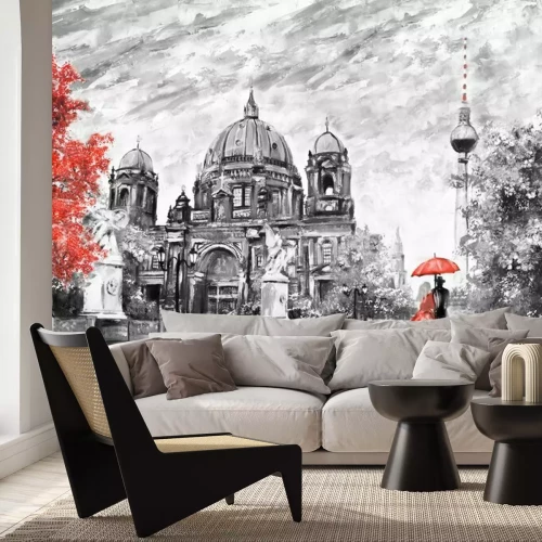 Fotobehang Zwart-wit schets van Berlijn