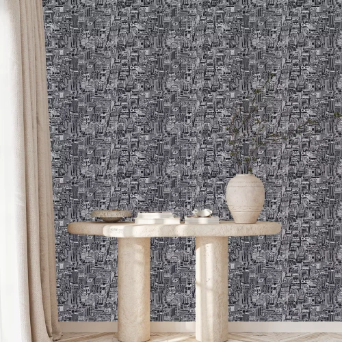 Behang Hand getrokken naadloos patroon met grote stad New York. Vector uitstekende illustratie met NYC architectuur, wolkenkrabbers, megapolis, gebouwen, de stad.