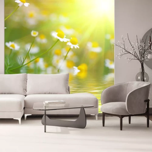 Sticker Bloemen aan het water in de zon