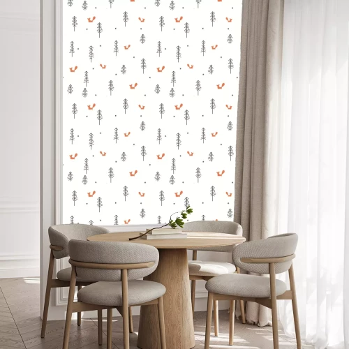 Behang Kleine vossen en zwarte bomen