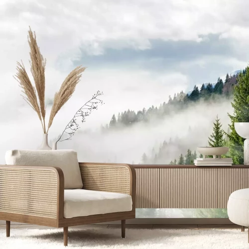 Fotobehang Uitzicht op de bergen in de mist