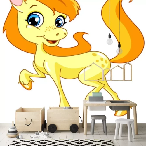 Sticker Gele blauwogige eenhoorn met sproeten