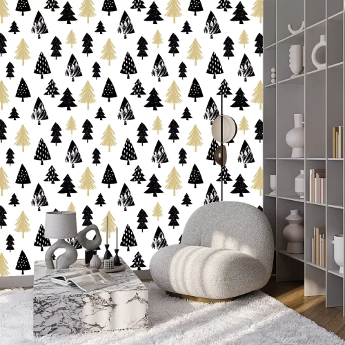Behang Kerstbomen in een minimalistische uitvoering