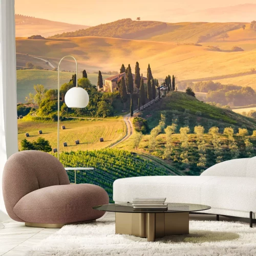 Fotobehang Toscaans huis op een heuvel