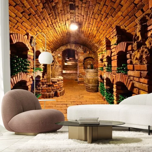 Fotobehang Flessen wijn in een wijngaard