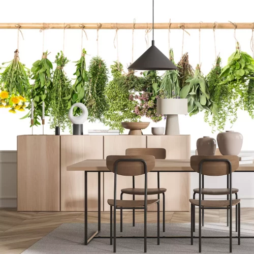 Fotobehang Bosjes verse groene kruiden op een tak