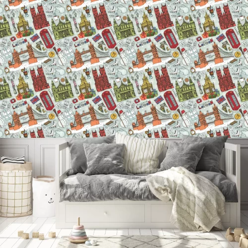 Behang London winter oriëntatiepunten naadloze pattern.Colored Doodles