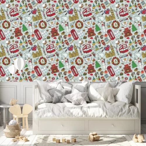 Behang London winter naadloze pattern.Christmas Doodles